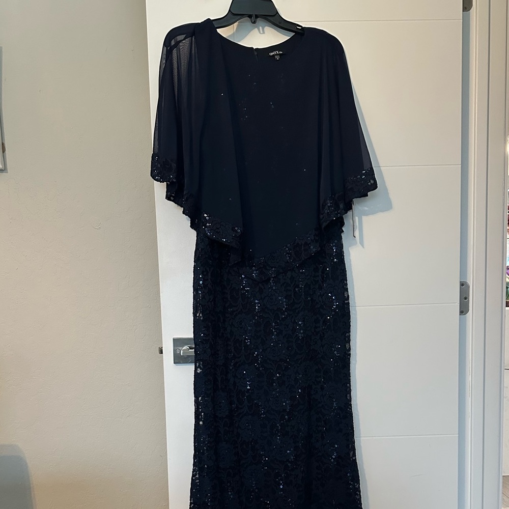 Onyx Nite navy blue full length dress